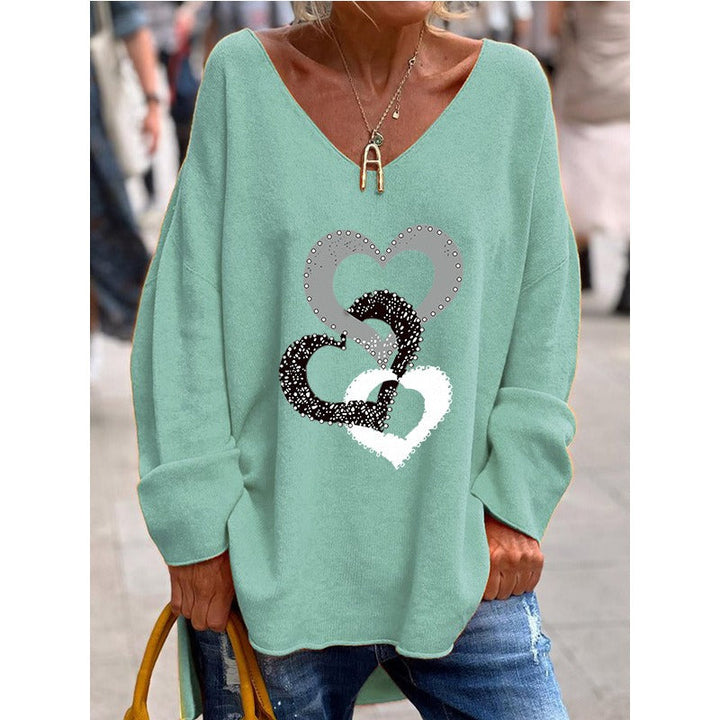 Charlotte | Weicher Strickpullover mit Herzchenprint und V-Ausschnitt