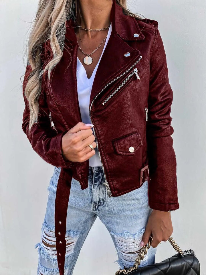 Klara-Sophie | Übergangsjacke aus Leder mit Reverskragen