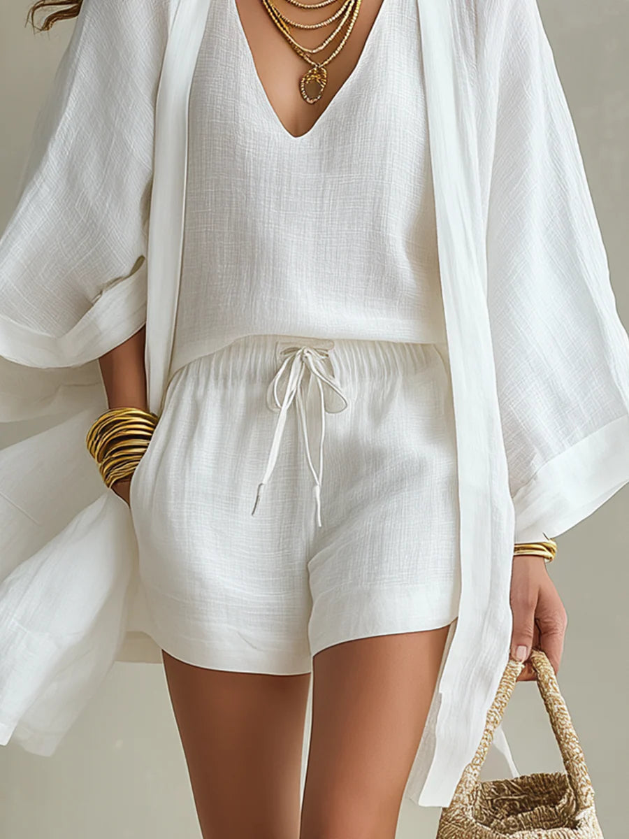 Antje | 3-teiliges Set mit Cardigan und Shorts