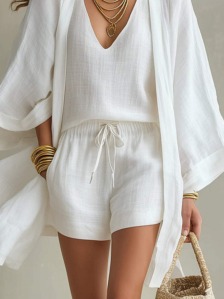 Antje | 3-teiliges Set mit Cardigan und Shorts