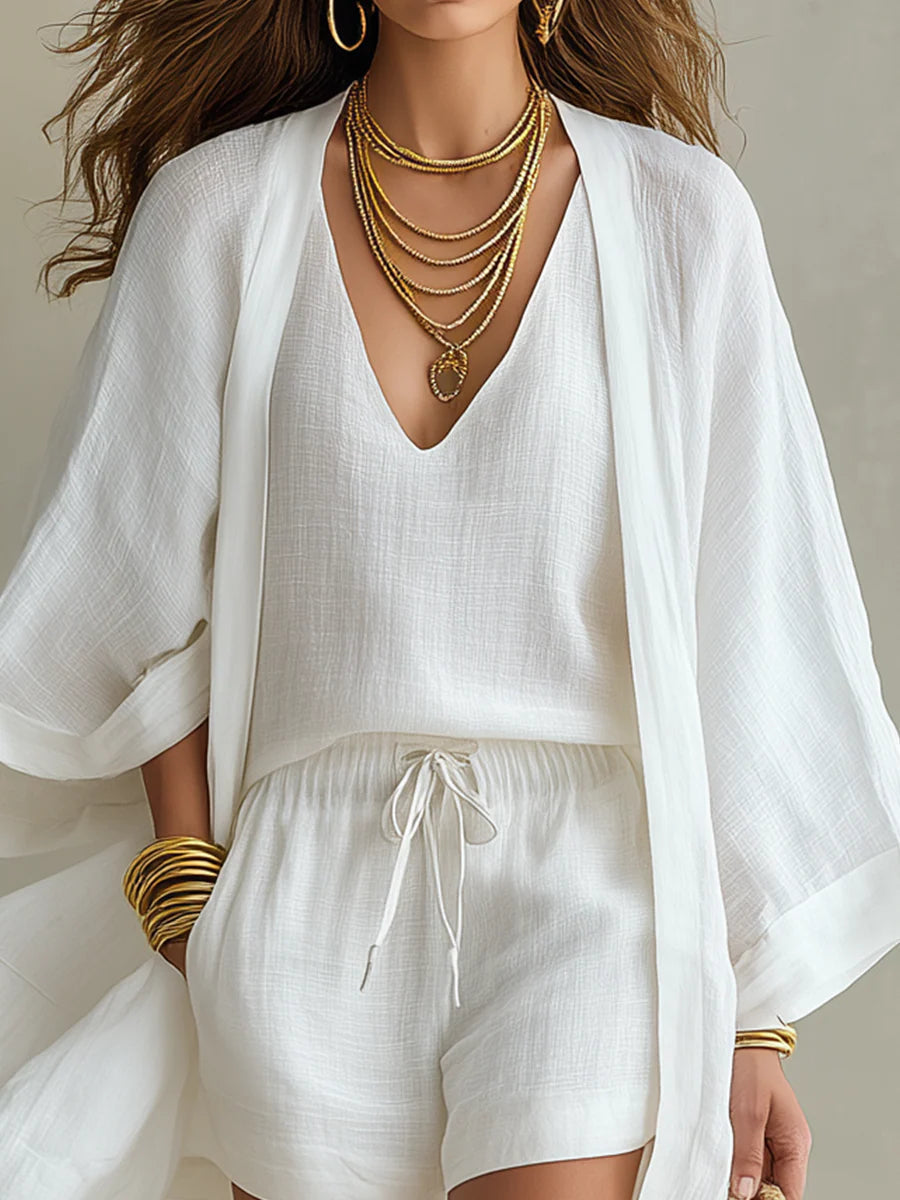 Antje | 3-teiliges Set mit Cardigan und Shorts