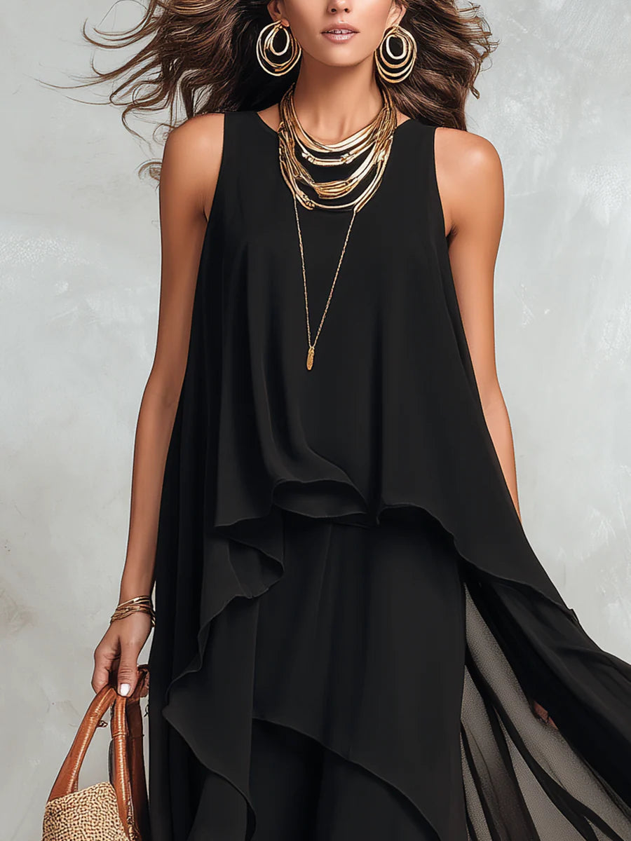 Hilde | Gestuftes Chiffon-Maxikleid