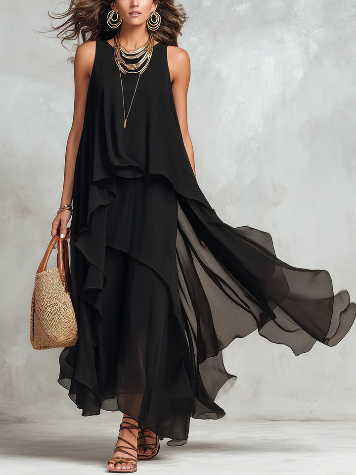 Hilde | Gestuftes Chiffon-Maxikleid
