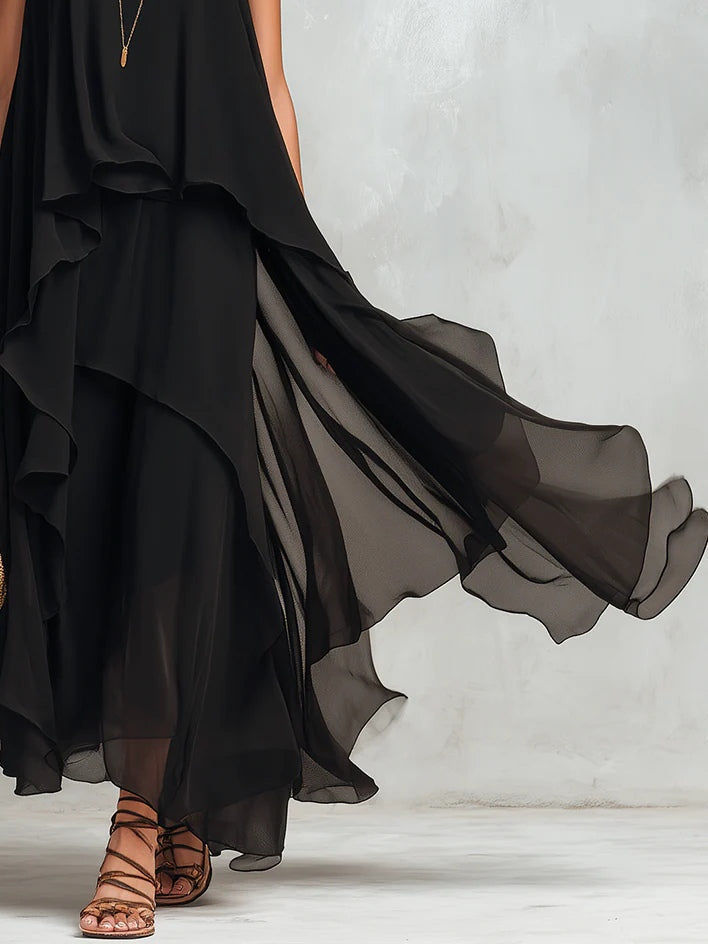 Hilde | Gestuftes Chiffon-Maxikleid