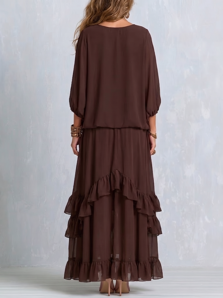 Oda | Chiffon-Set mit Fransen-Top und Stufenrock
