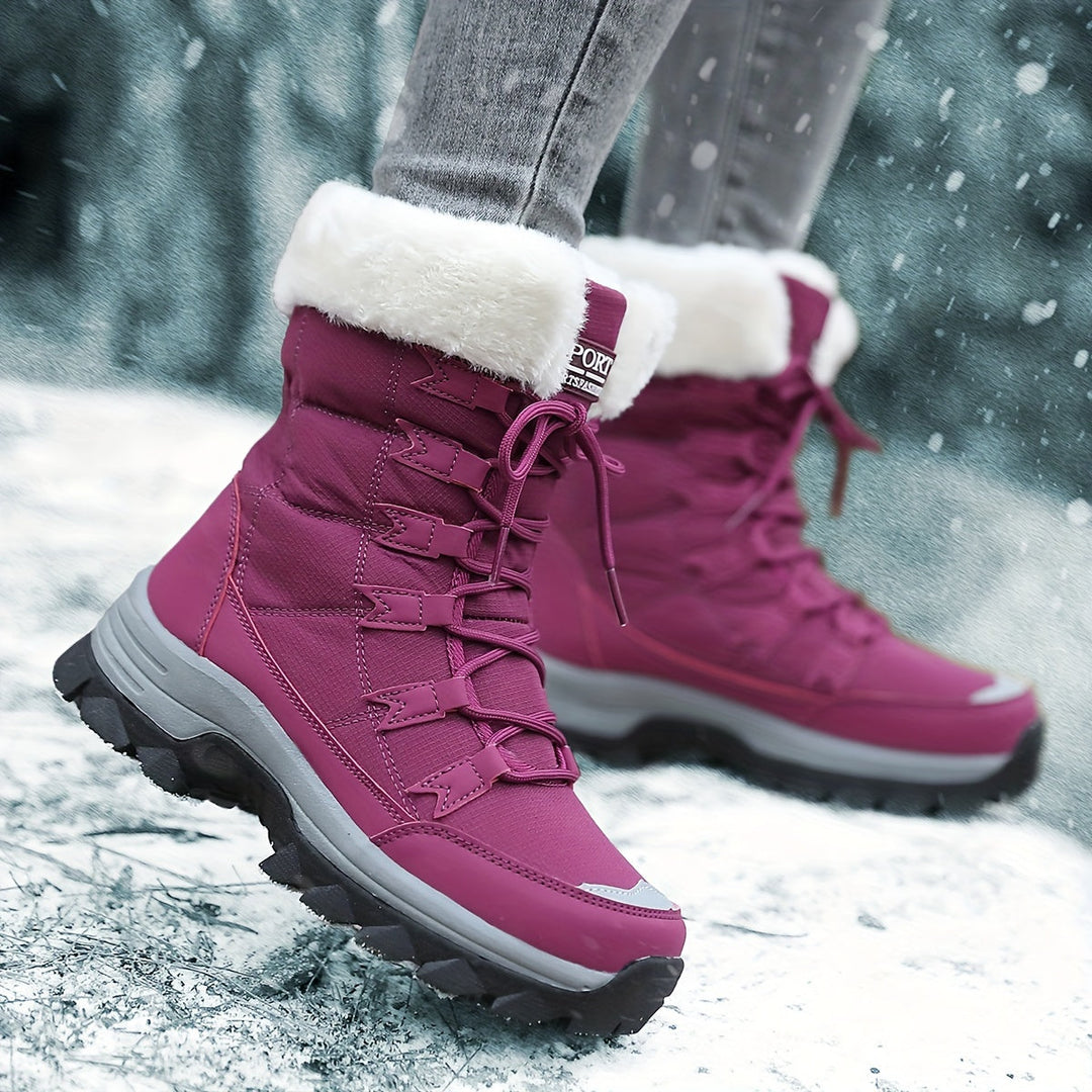 Bergliot | Winterstiefel mit hohem Schaft, Webpelzkragen und Profilsohle