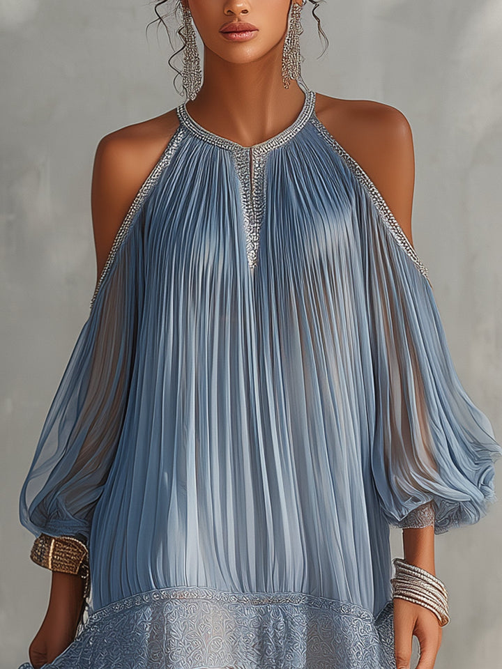 Annelie | Off-Shoulder-Minikleid mit Raffungen und Spitzensaum