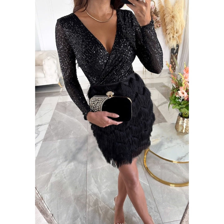 Johanna | Pailletten-Partykleid mit Fransen
