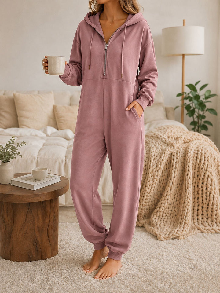 Irmtraut | Loungewear-Jumpsuit mit Kapuze und Half-Zip