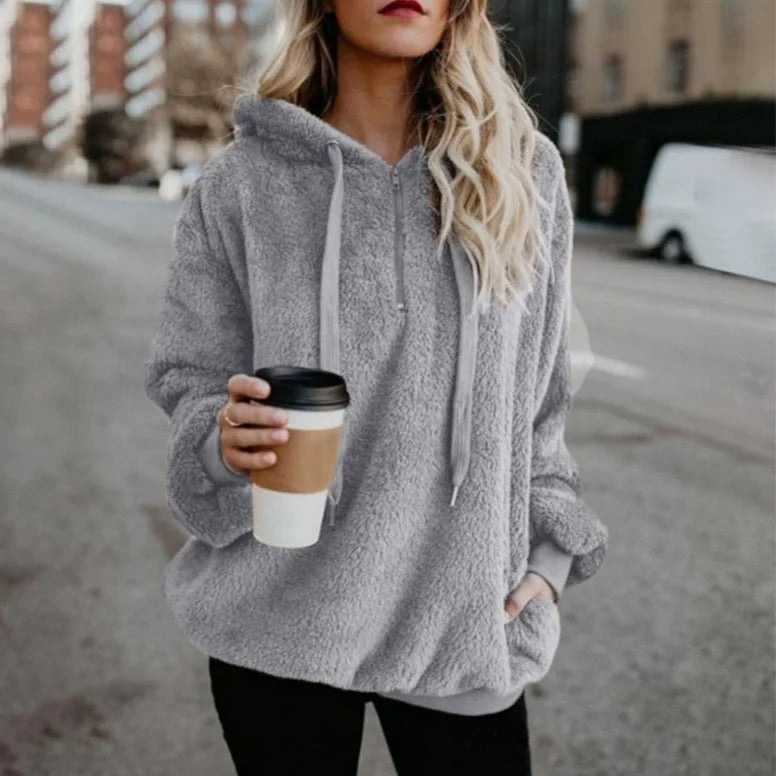 Odette | Kapuzenpullover mit halbem Reißverschluss und Kordelzug