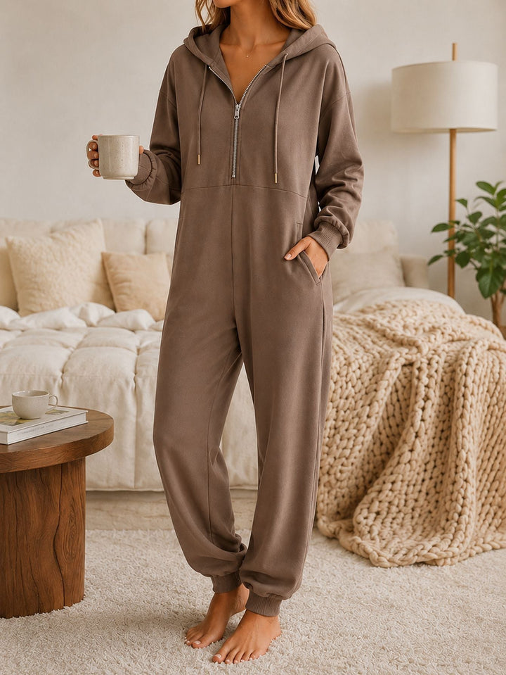 Irmtraut | Loungewear-Jumpsuit mit Kapuze und Half-Zip