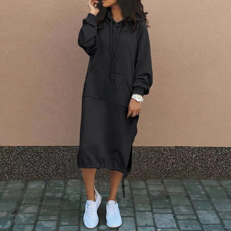 Wendelgard | Strickkleid mit Kapuze und praktischer Tasche