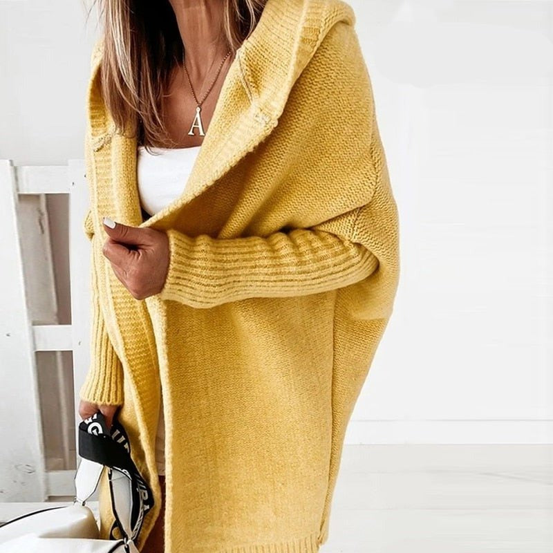 Rosa | Lange Strickjacke mit Kapuze und offener Front