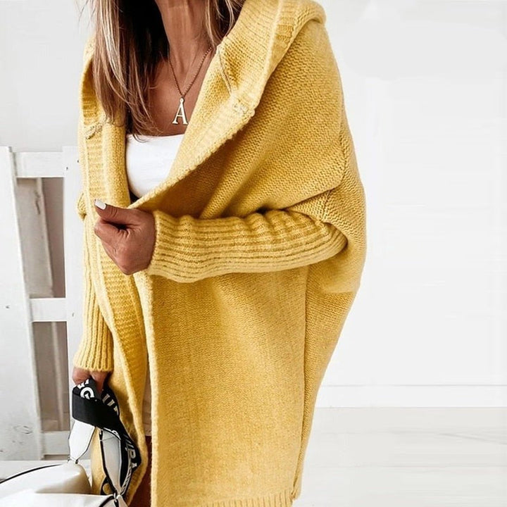 Rosa | Lange Strickjacke mit Kapuze und offener Front
