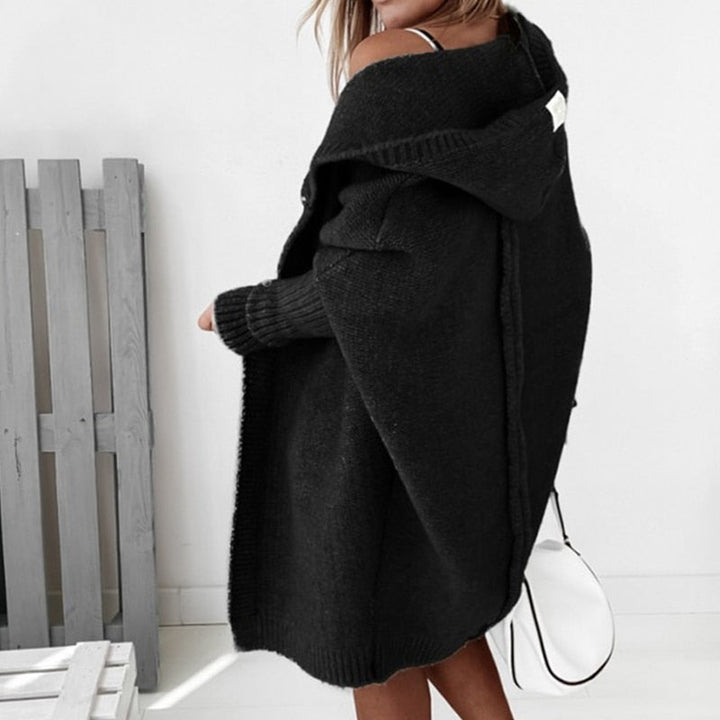 Rosa | Lange Strickjacke mit Kapuze und offener Front
