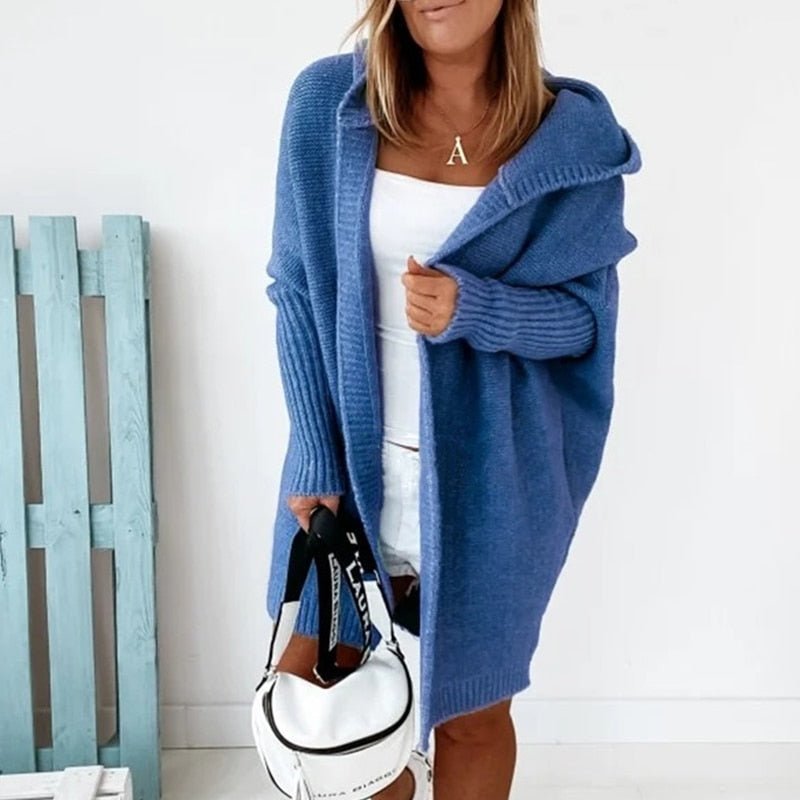 Rosa | Lange Strickjacke mit Kapuze und offener Front