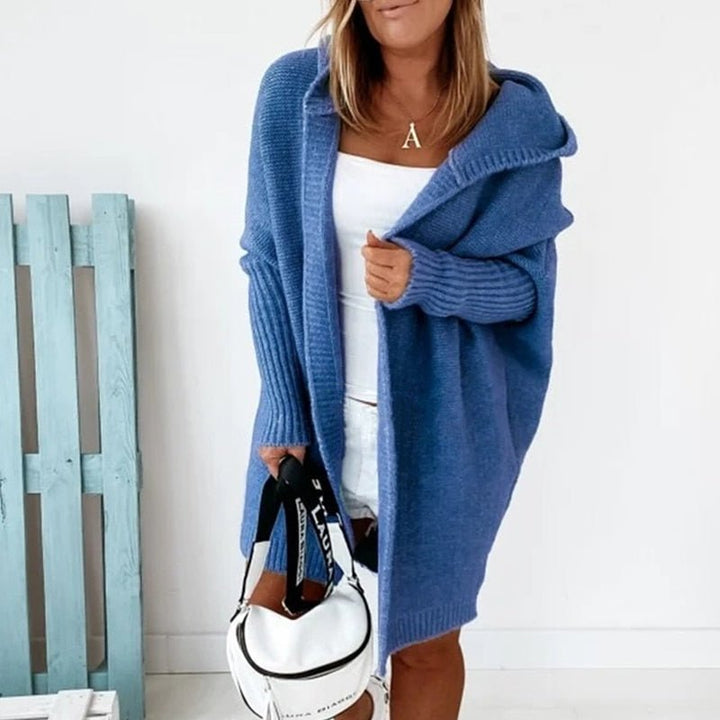 Rosa | Lange Strickjacke mit Kapuze und offener Front