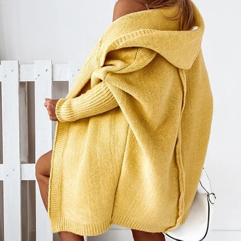 Rosa | Lange Strickjacke mit Kapuze und offener Front