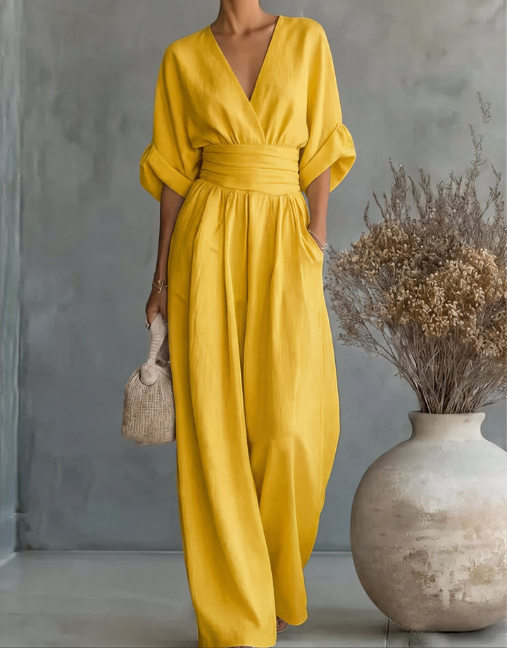 Daniela | Eleganter Jumpsuit mit V-Ausschnitt und weitem Bein