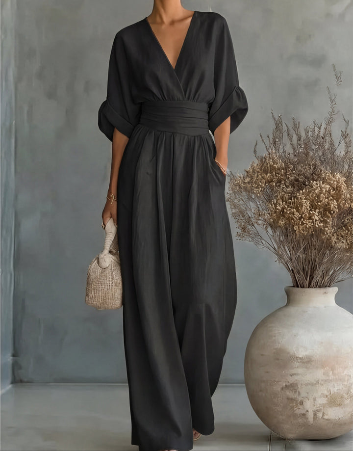 Daniela | Eleganter Jumpsuit mit V-Ausschnitt und weitem Bein