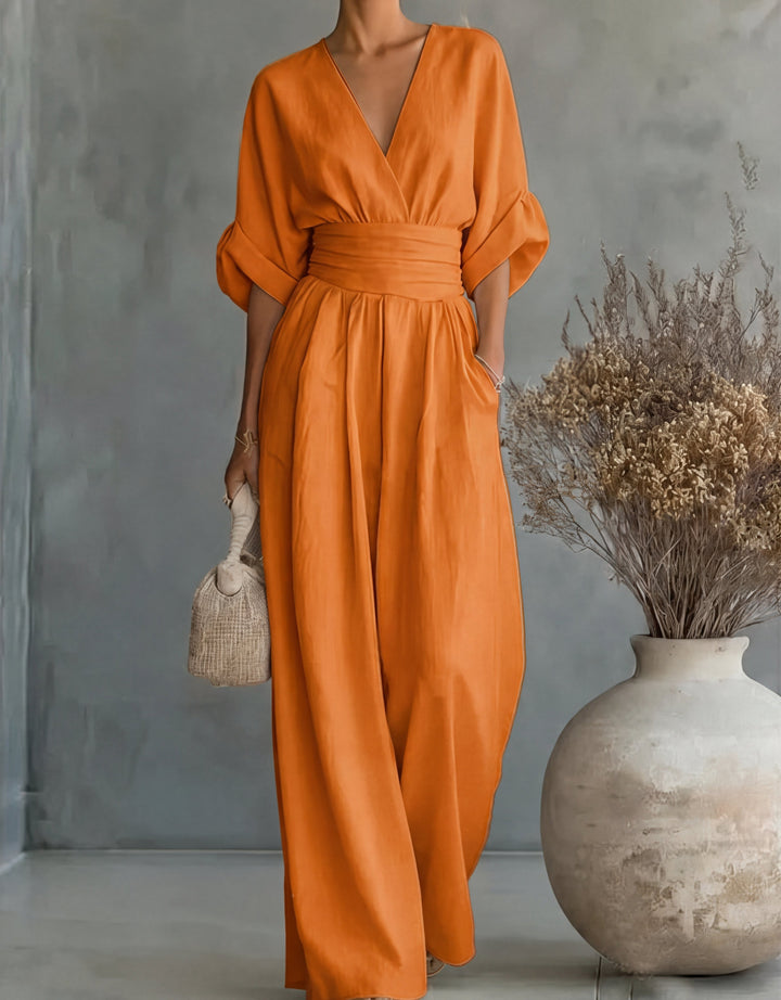 Daniela | Eleganter Jumpsuit mit V-Ausschnitt und weitem Bein