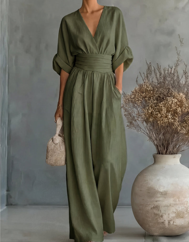 Daniela | Eleganter Jumpsuit mit V-Ausschnitt und weitem Bein