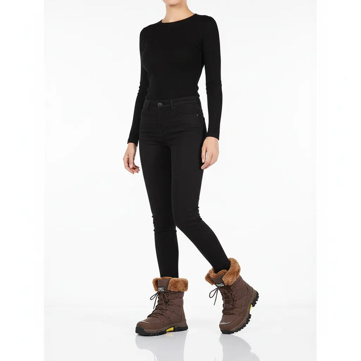 Bergliot | Winterstiefel mit hohem Schaft, Webpelzkragen und Profilsohle
