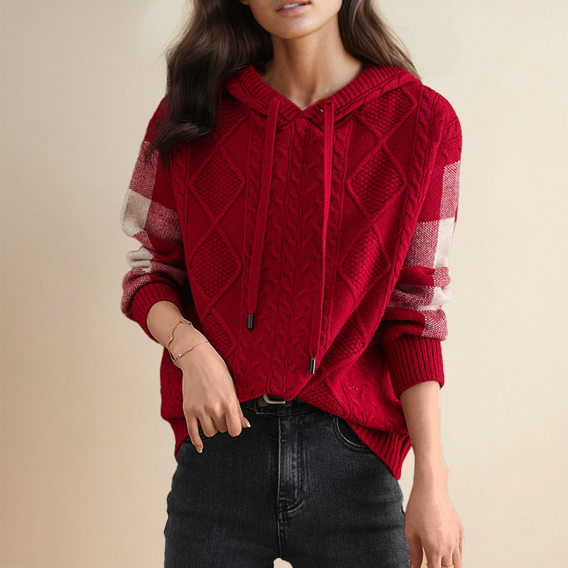 Elsa-Hilde | Strickpullover mit geometrischem Muster und Kapuze
