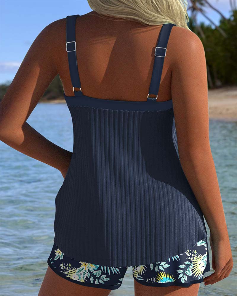 Theresa | Gestreifter Tankini mit Zweiteiligem Strandhöschen