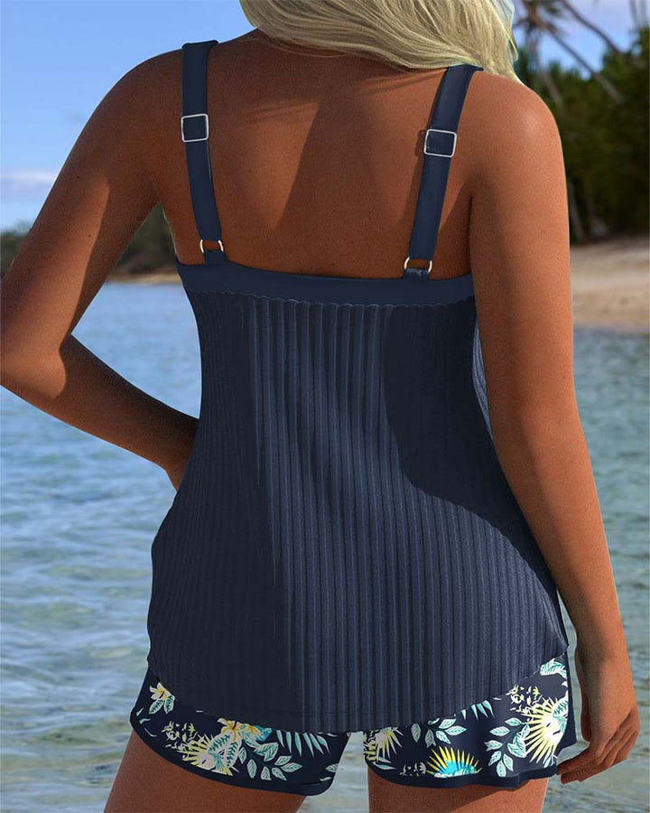Theresa | Gestreifter Tankini mit Zweiteiligem Strandhöschen