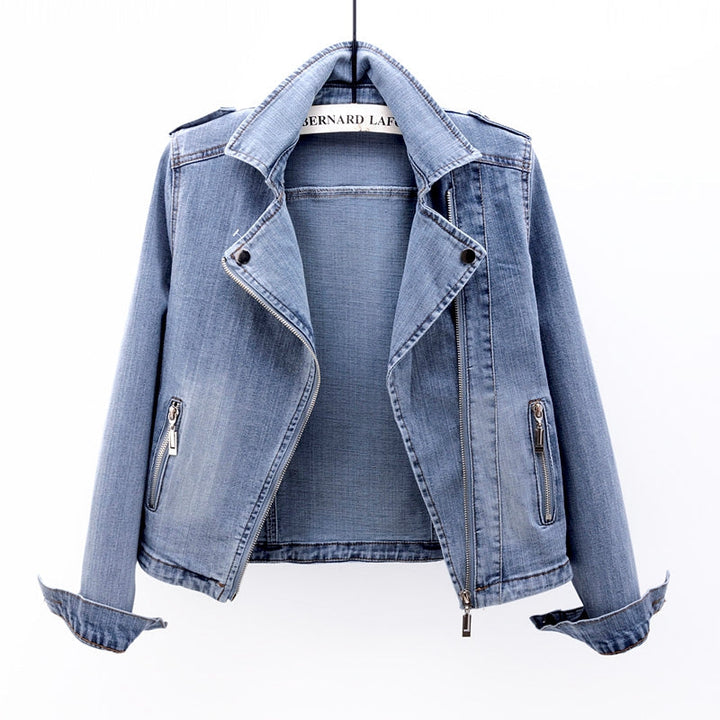 Lise-Lotte | Jeansjacke mit asymmetrischem Reißverschluss und Reverskragen