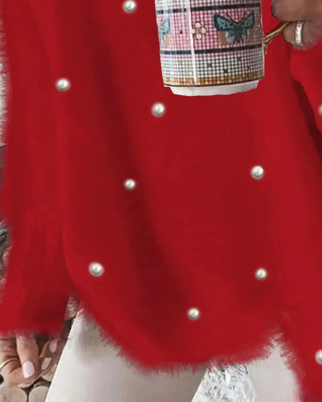 Klara-Line | Pullover mit V-Ausschnitt und Perlendetails