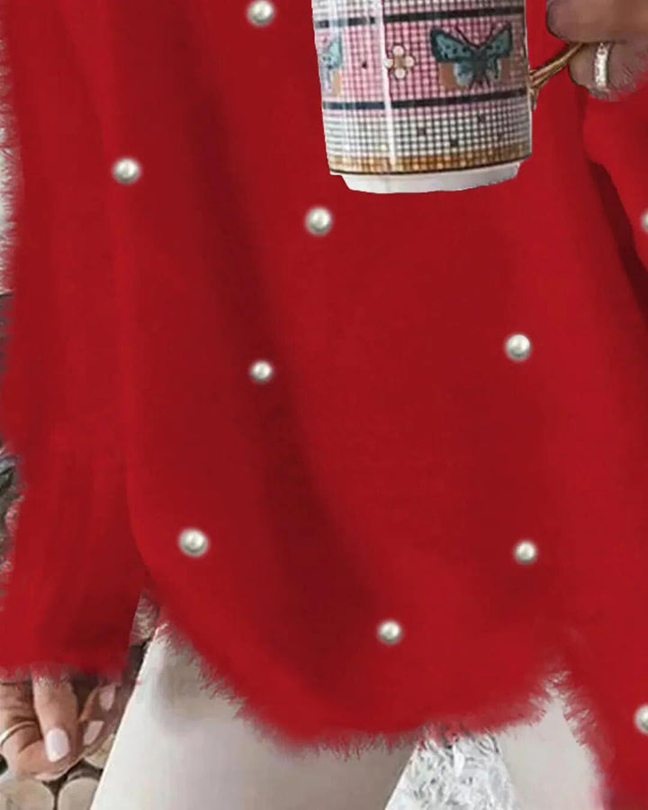 Klara-Line | Pullover mit V-Ausschnitt und Perlendetails