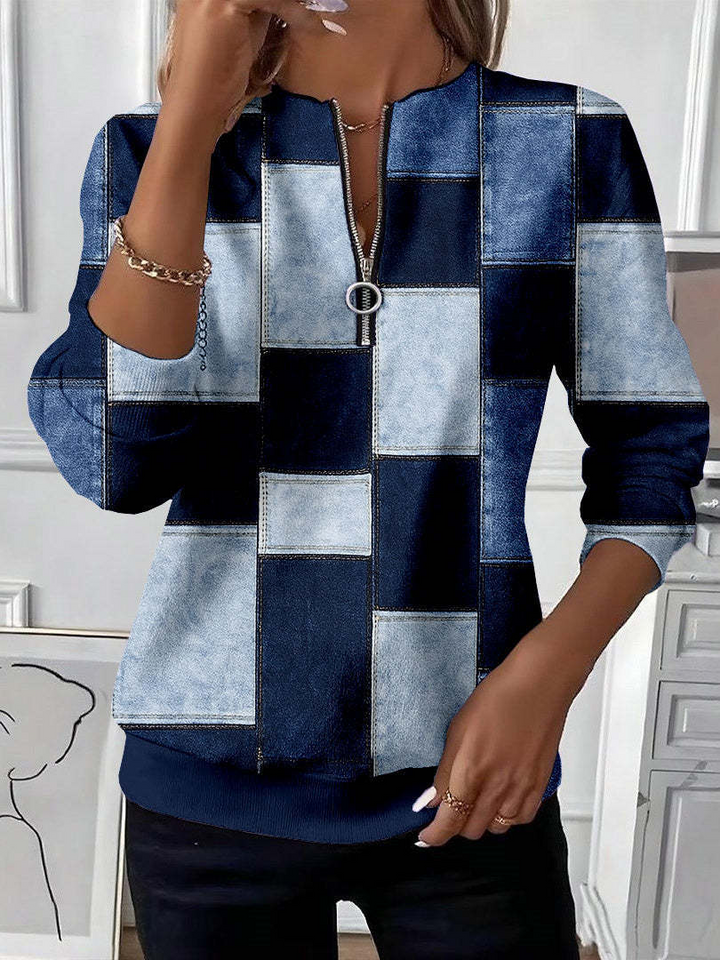 Hanne-Maria | Pullover mit halbem Reißverschluss und geometrischem Muster