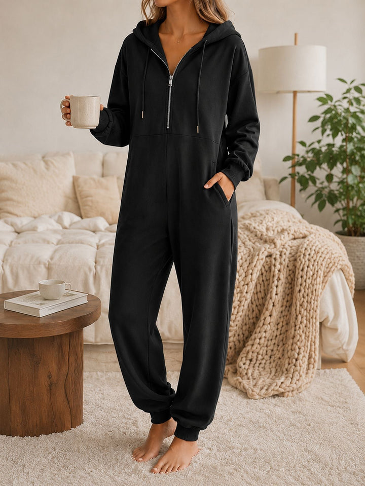 Irmtraut | Loungewear-Jumpsuit mit Kapuze und Half-Zip