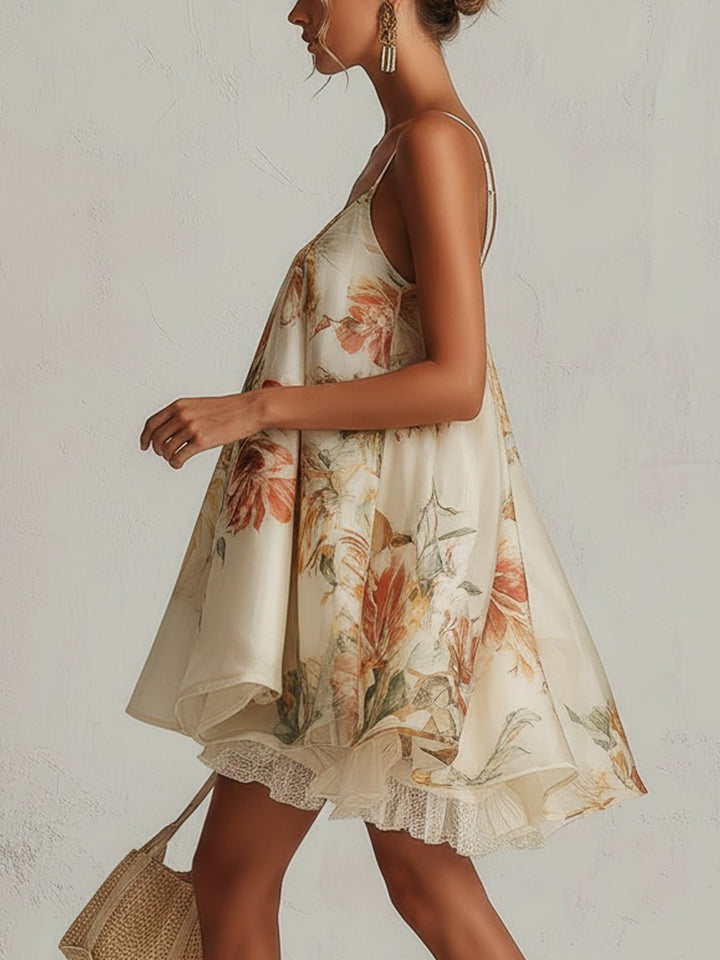 Leonie | Organza-Minikleid in A-Linie mit Blumenmuster und Spitze