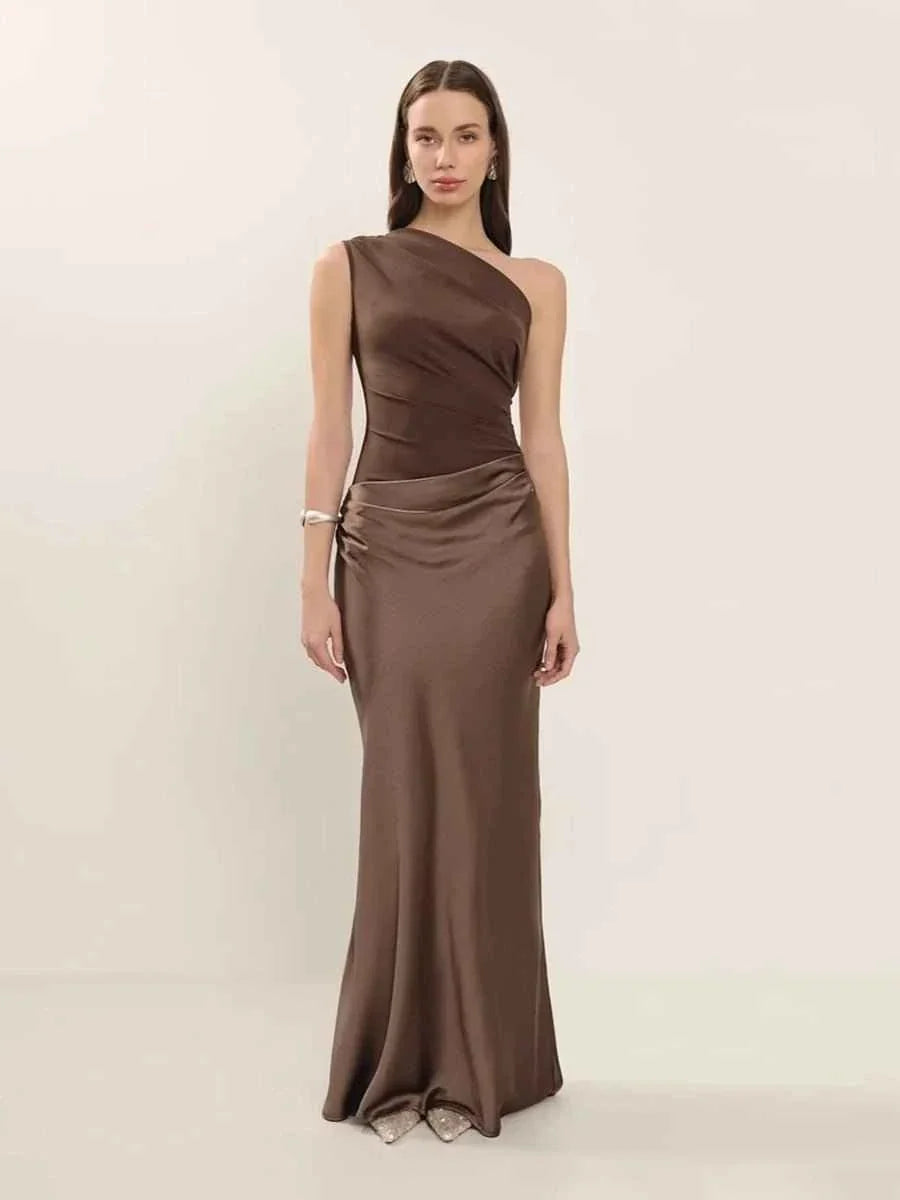 Emilia | Satin-Kleid in Wickeloptik mit Plisseefalten