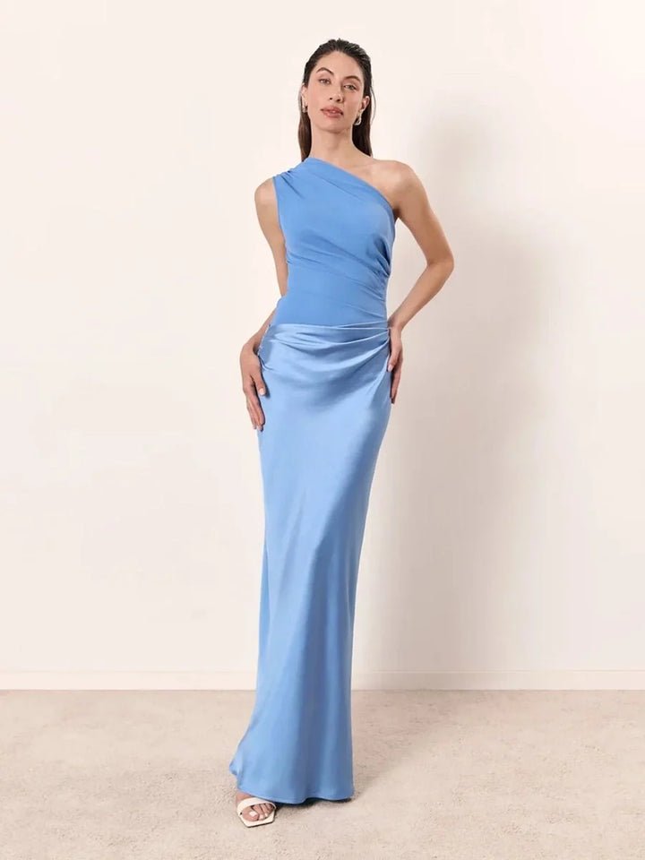 Emilia | Satin-Kleid in Wickeloptik mit Plisseefalten