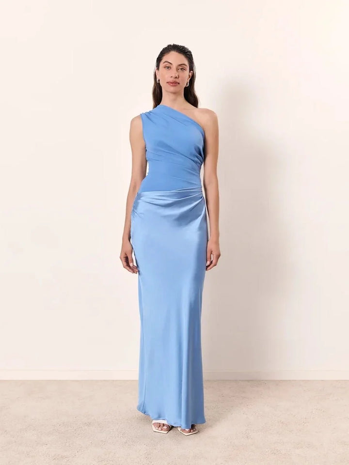 Emilia | Satin-Kleid in Wickeloptik mit Plisseefalten
