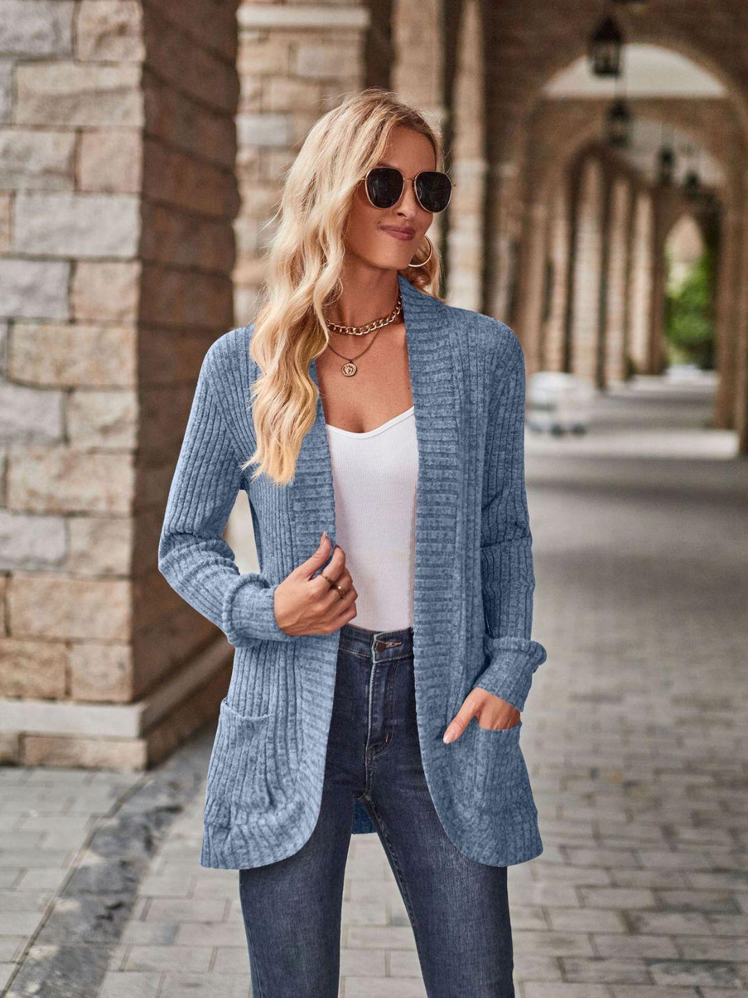 Malwine | Gerippte Strickjacke mit Taschen