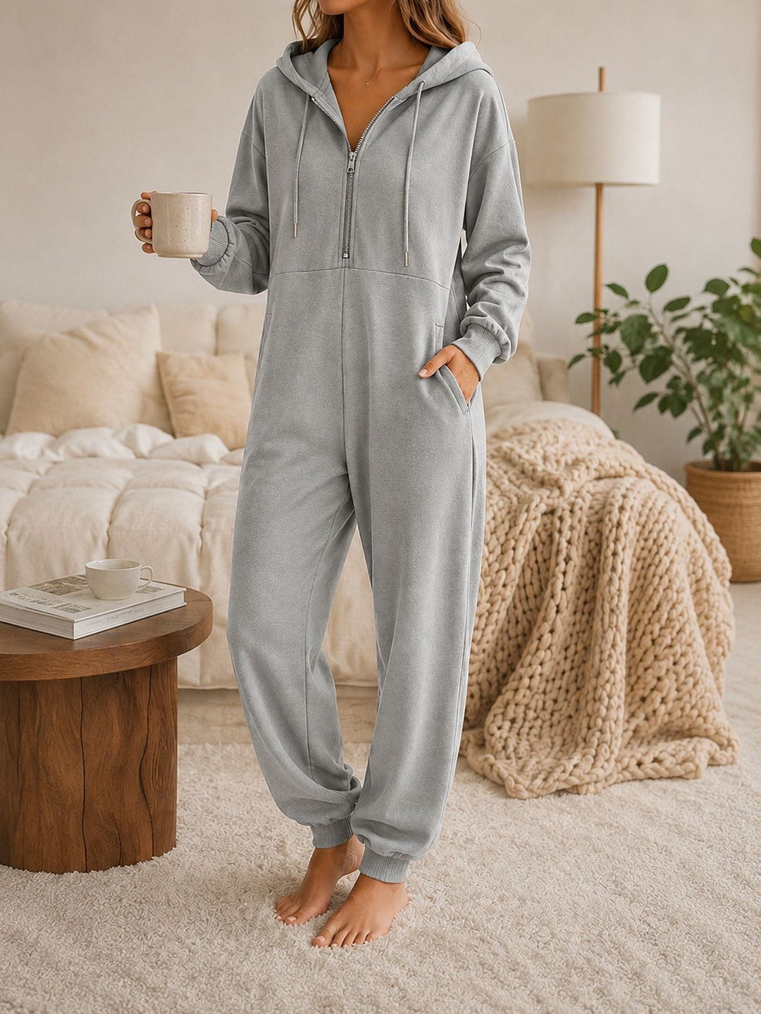 Irmtraut | Loungewear-Jumpsuit mit Kapuze und Half-Zip