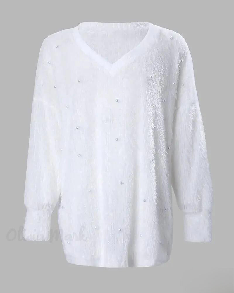 Klara-Line | Pullover mit V-Ausschnitt und Perlendetails