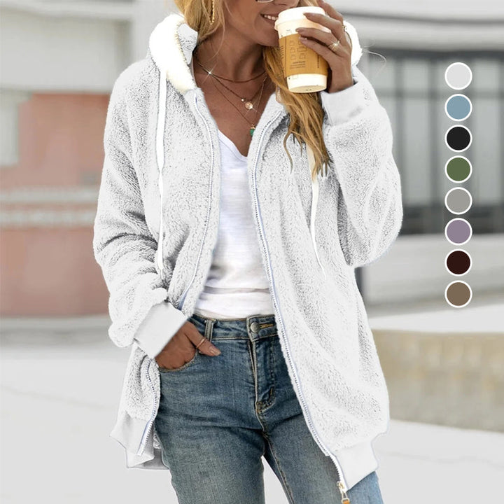 Anna-Rose | Weiche Sherpa-Strickjacke mit Kordelzug und durchgehendem Reißverschluss