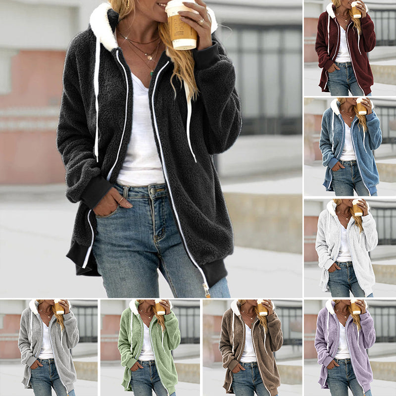 Anna-Rose | Weiche Sherpa-Strickjacke mit Kordelzug und durchgehendem Reißverschluss