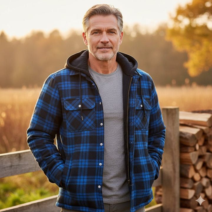 Wendelin | Gefütterte Flanell-Hemdjacke für Herren mit Kapuze