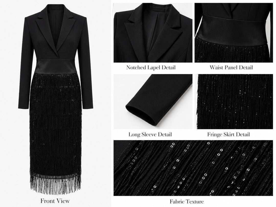 Henriette | Midikleid mit Blazer-Oberteil und Pailletten-Fransen