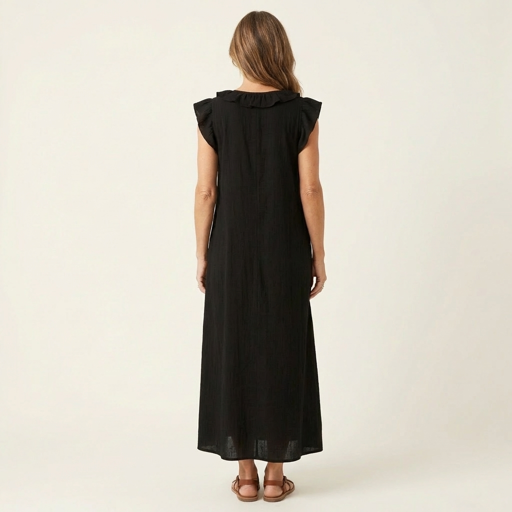 Josette | Fließendes Maxikleid mit Volant-Ausschnitt