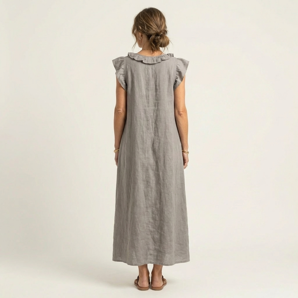 Josette | Fließendes Maxikleid mit Volant-Ausschnitt
