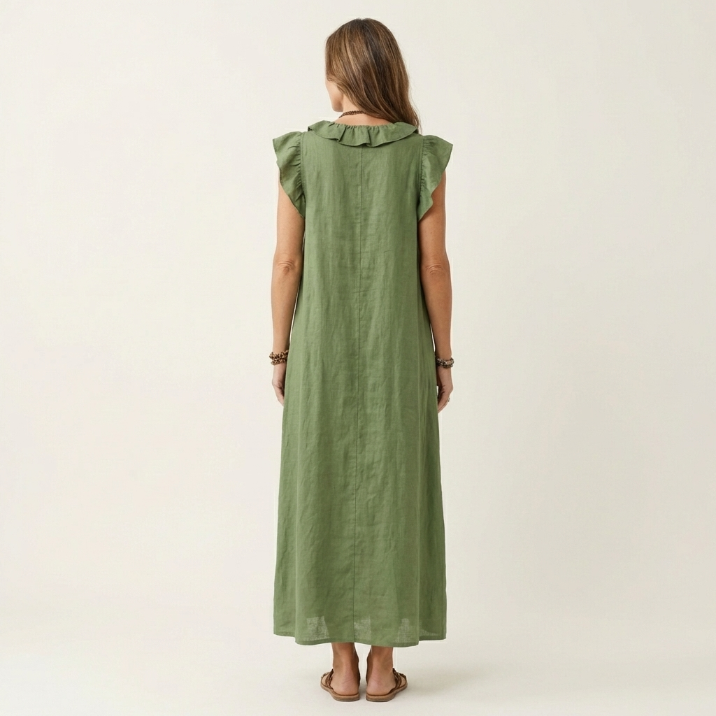Josette | Fließendes Maxikleid mit Volant-Ausschnitt