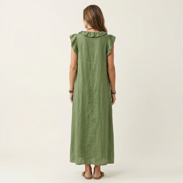 Josette | Fließendes Maxikleid mit Volant-Ausschnitt